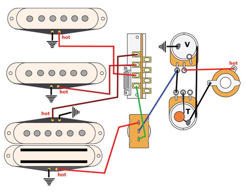 Mod Garage: A Cool Four-Pickup Wiring | Premier Guitar pickup wiring fender 5 way switch with lace 