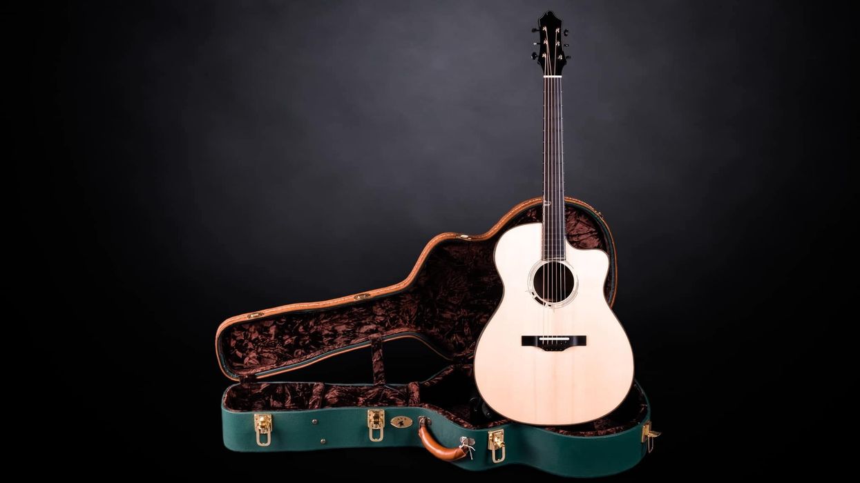 Acoustic and green guitar case
