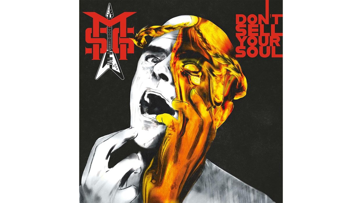Album cover featuring a screaming figure with a gold and black face, text: "Don't Sell Your Soul."