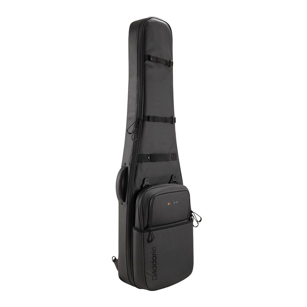 Black gig bag for instruments with adjustable straps and a front pocket.