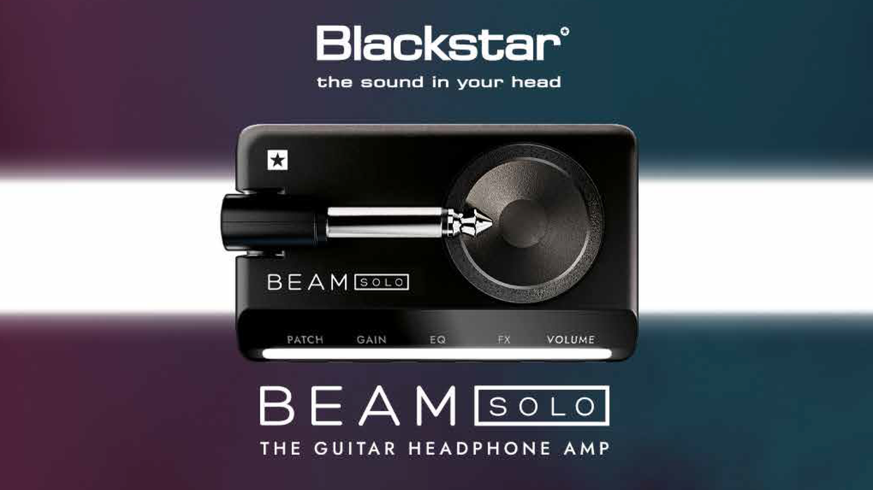 Blackstar Beam Solo guitar headphone amp with controls for patch, gain, EQ, FX, and volume.