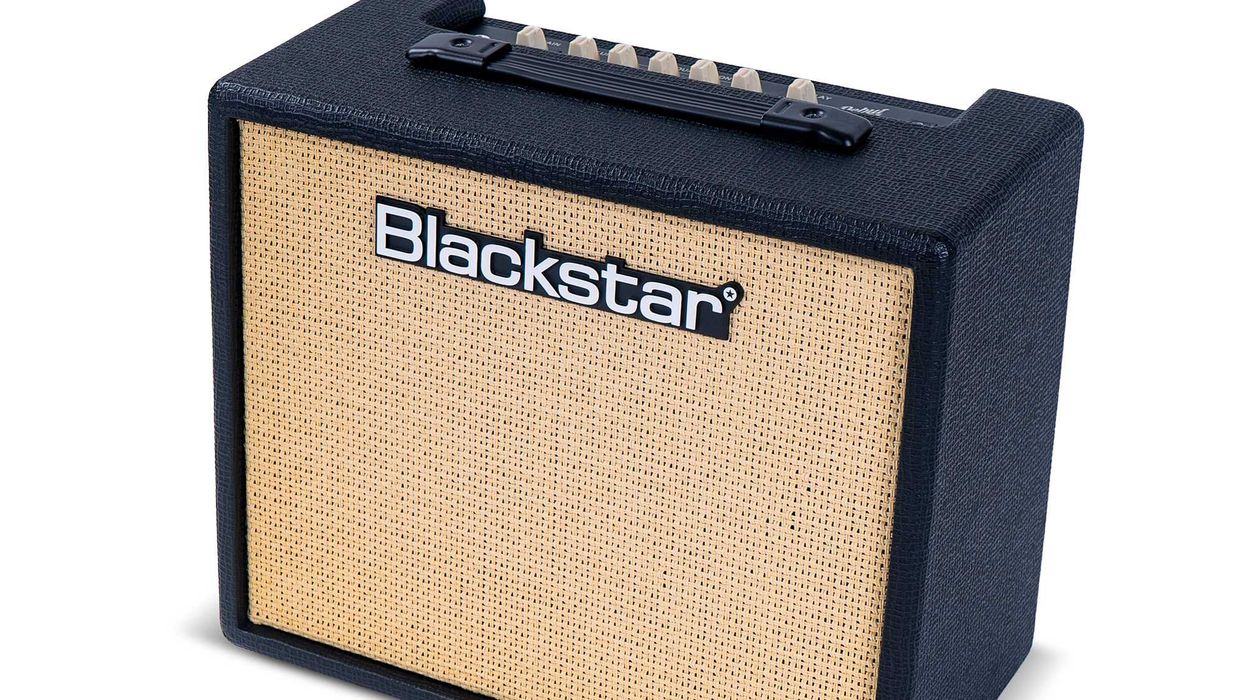 Blackstar guitar amplifier with a woven front and bold logo, featuring control knobs.