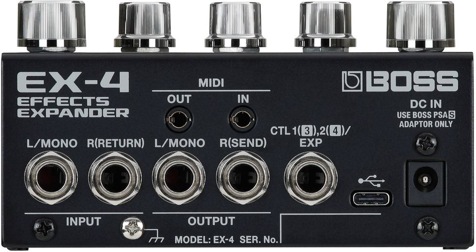 BOSS EX-4 Effects Expander back panel with input/output jacks and control knobs.