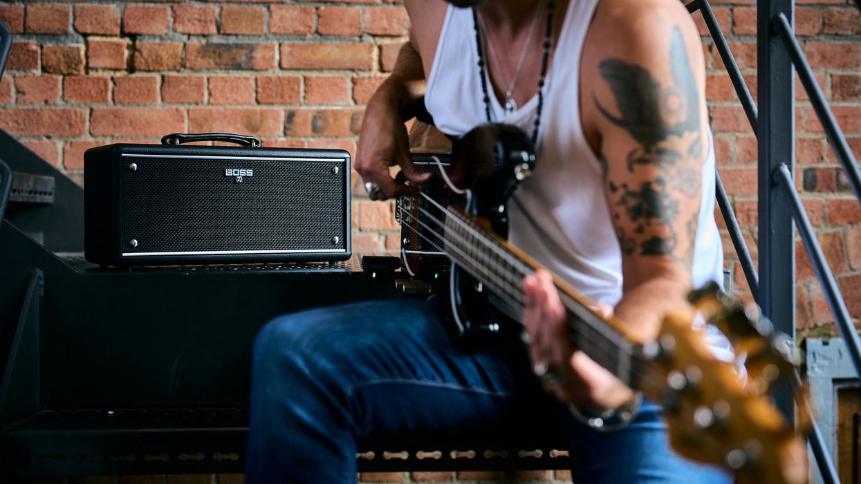 boss katana guitar amp and bassist