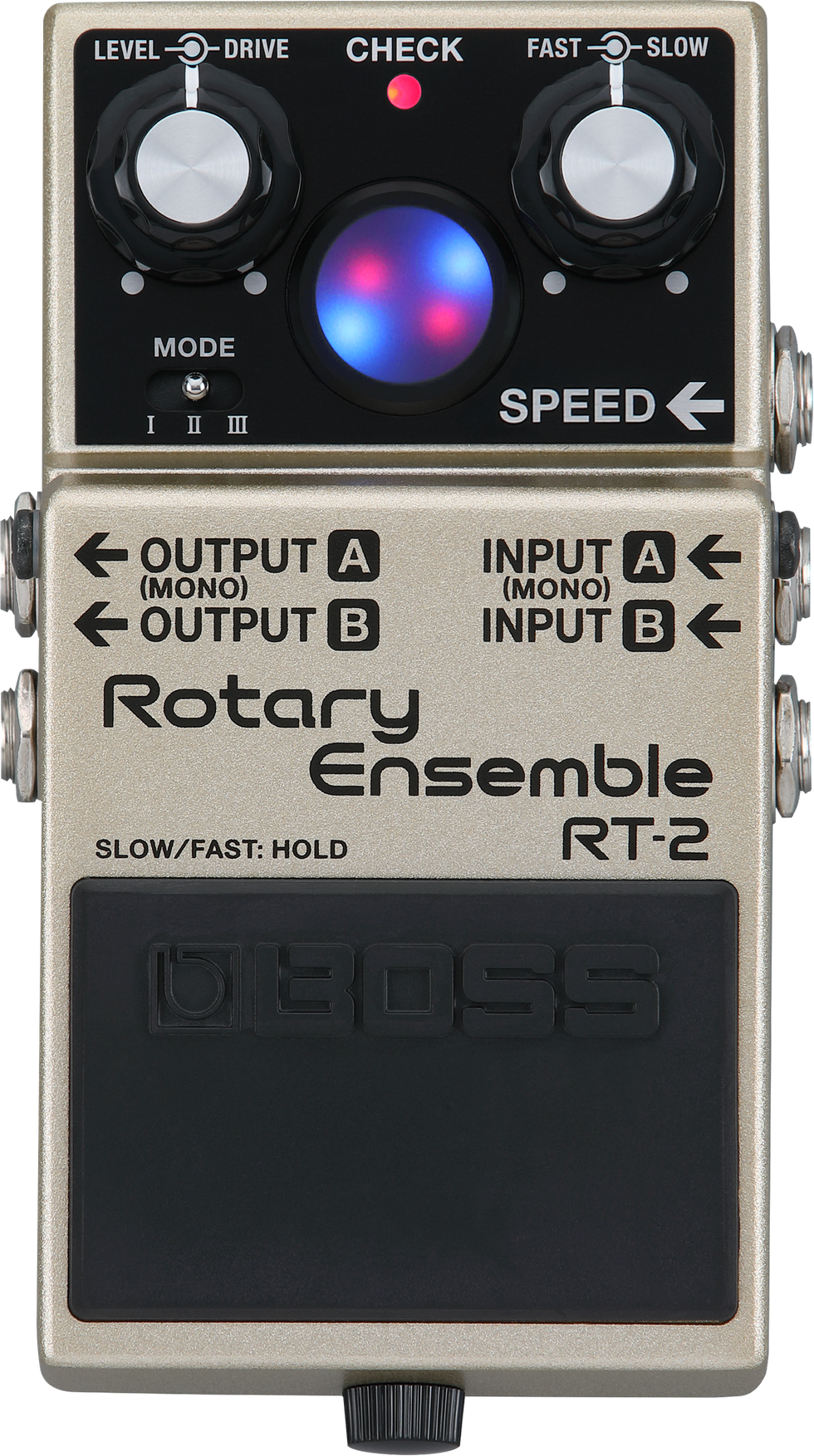 BOSS RT-2 Rotary Ensemble effects pedal with knobs and input/output jacks.