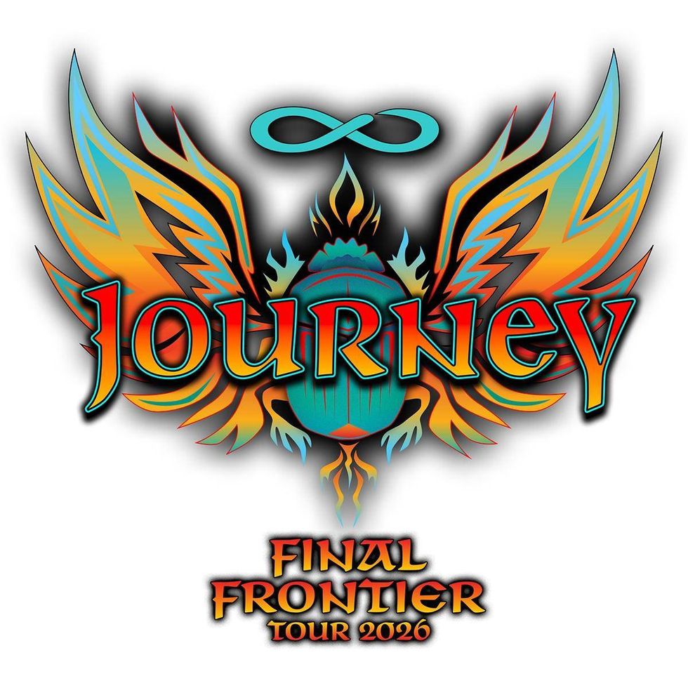 Colorful logo for Journey's "Final Frontier Tour 2026" featuring wings and a beetle design.