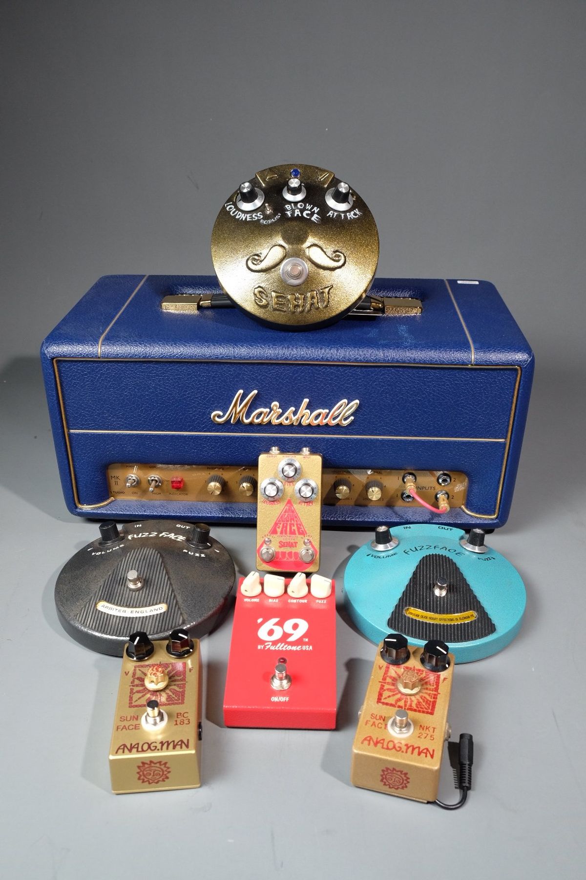 Group of fuzz face guitar pedals