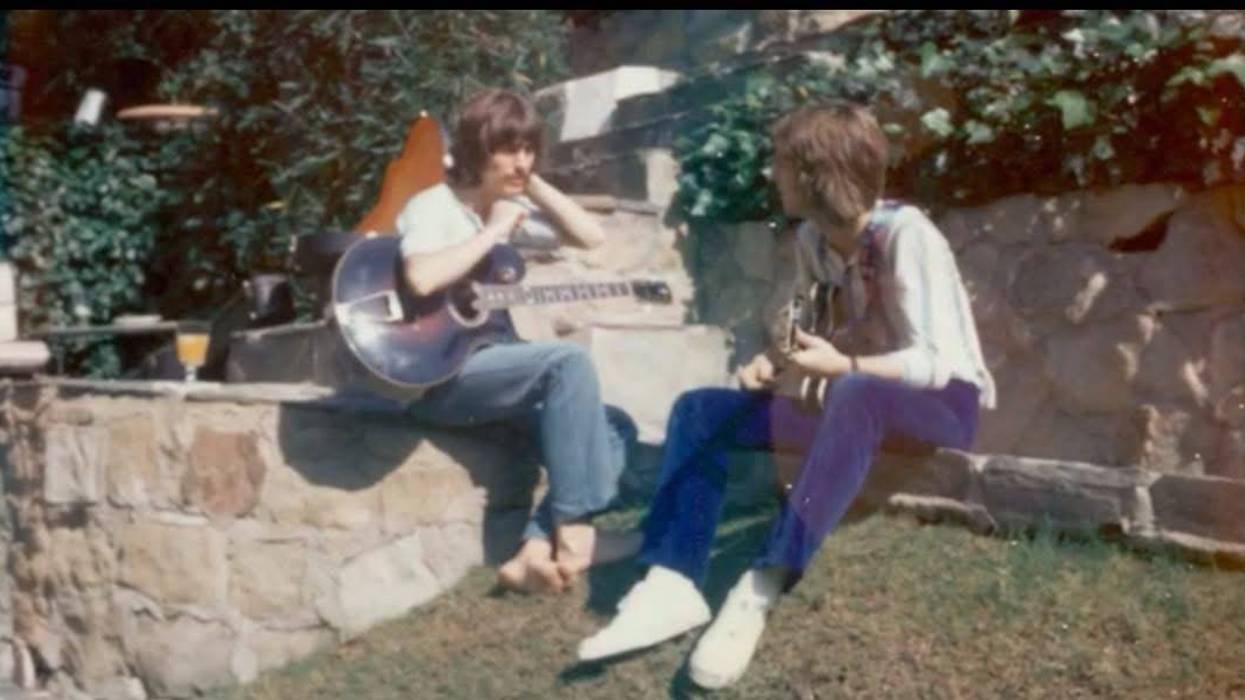 George Harrison, Eric Clapton, and a Gibson Style O