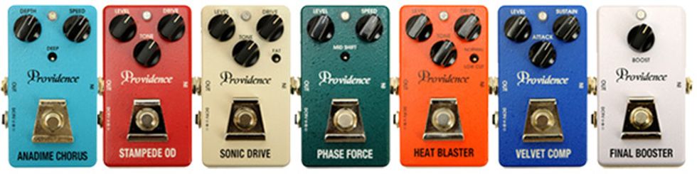 Providence Effects Sonic Drive, Heat Blaster, Stampede Overdrive, Velvet Comp, Final Boost, Phase Force, and Anadime Chorus Pedal Reviews