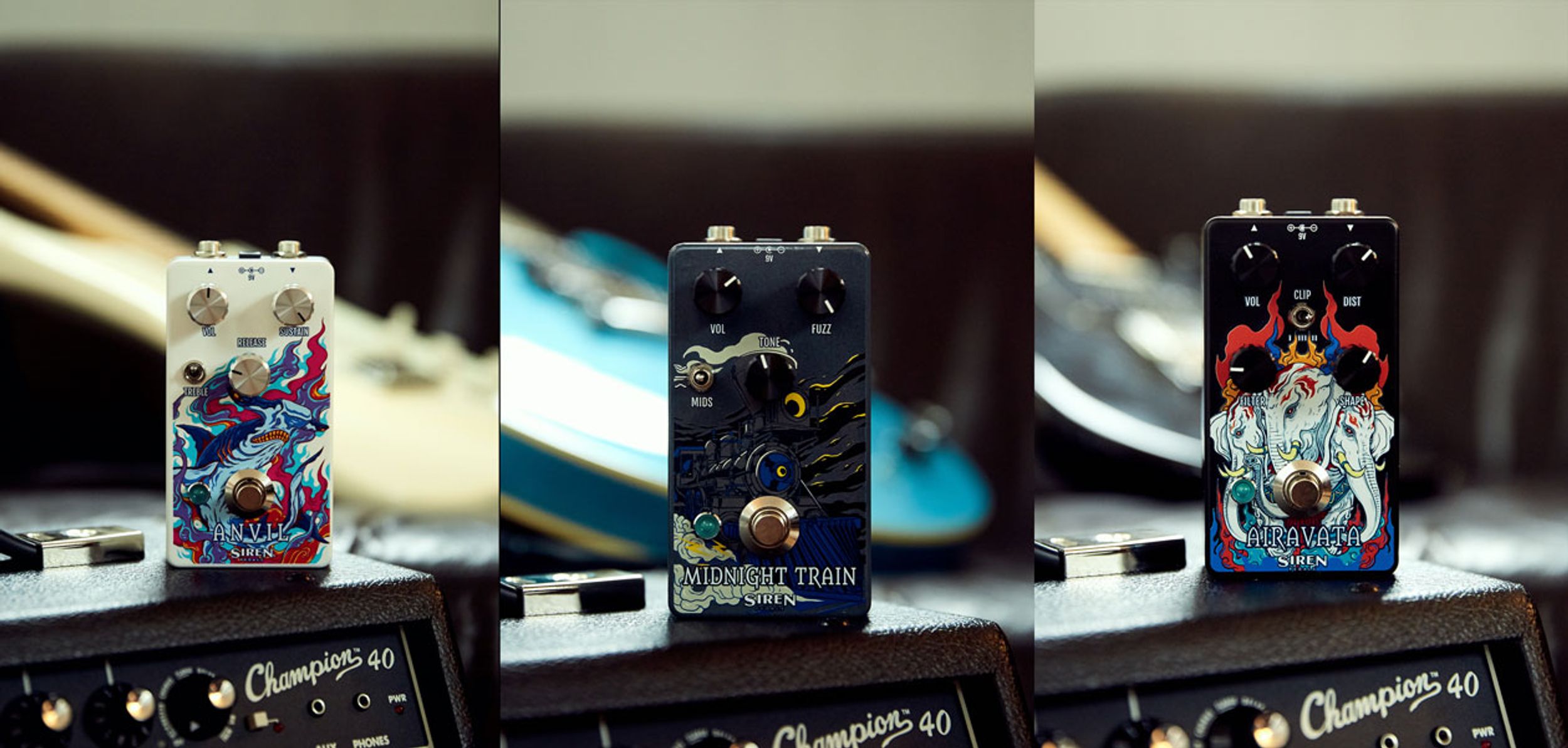 Siren Pedals Launches With the Airavata, Anvil, and Midnight Train