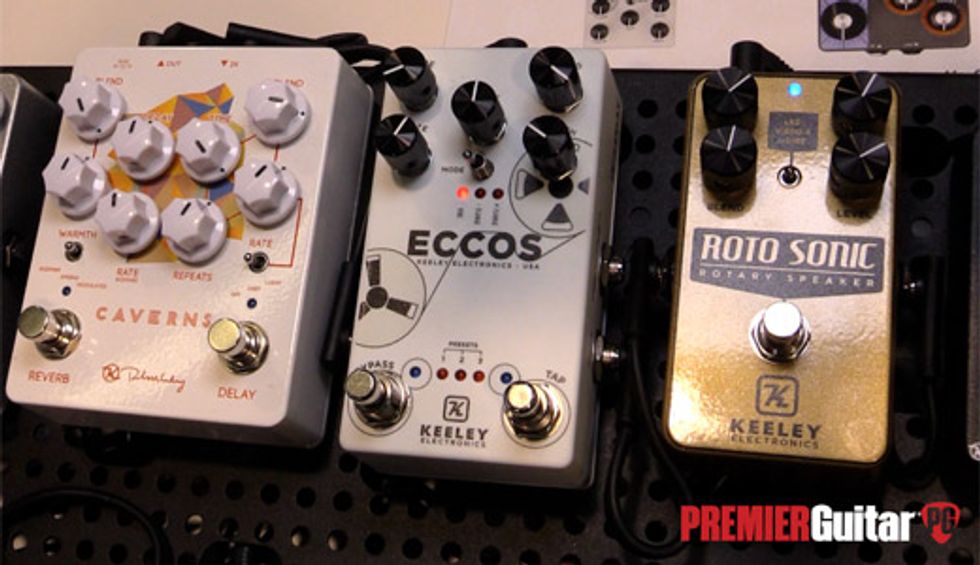 NAMM '19 - Keeley DDR Drive, Delay, Reverb, Eccos, Fuzz Bender, Synth 1 & Roto Sonic Demos