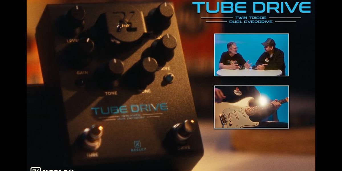 Keeley Tube Drive Twin Triode dual overdrive pedal with visible 12AX7 tube