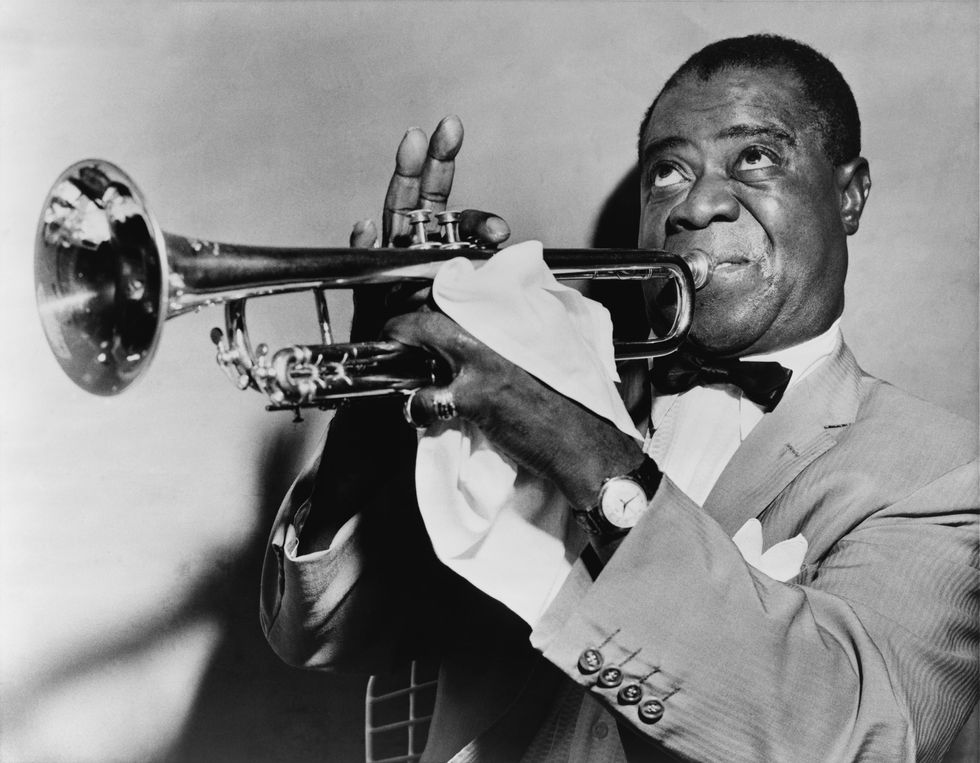 Louis Armstrong playing his favorite trumpet