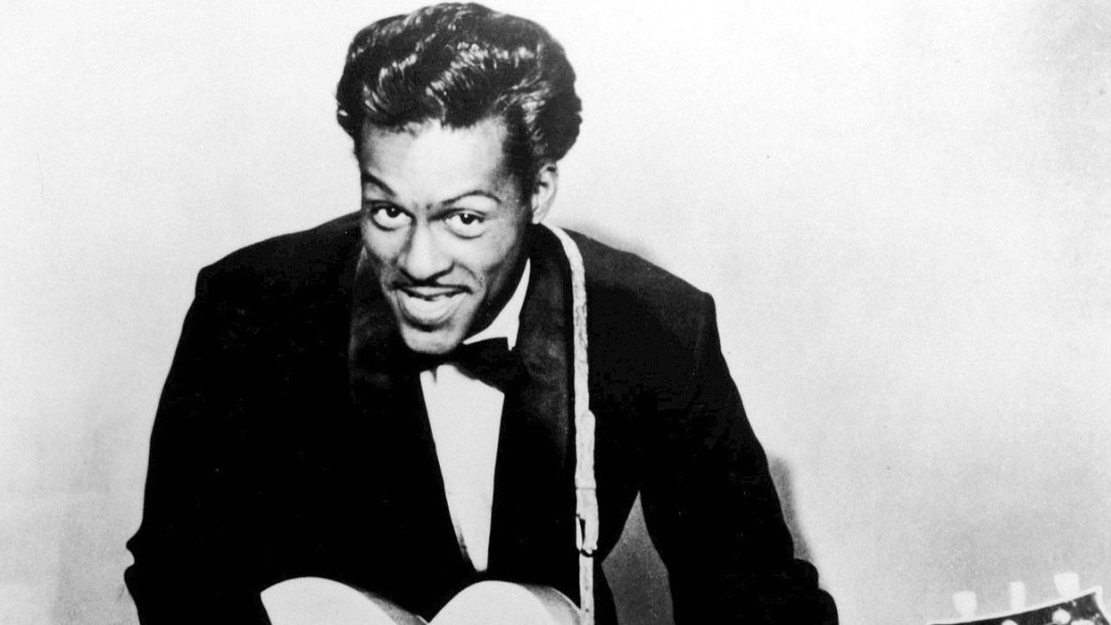 Mr. Charles Edward Anderson Berry with his 1955 Gibson ES-350T.