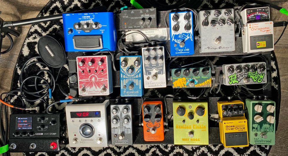 spotlights bass player sarah quintero pedalboard