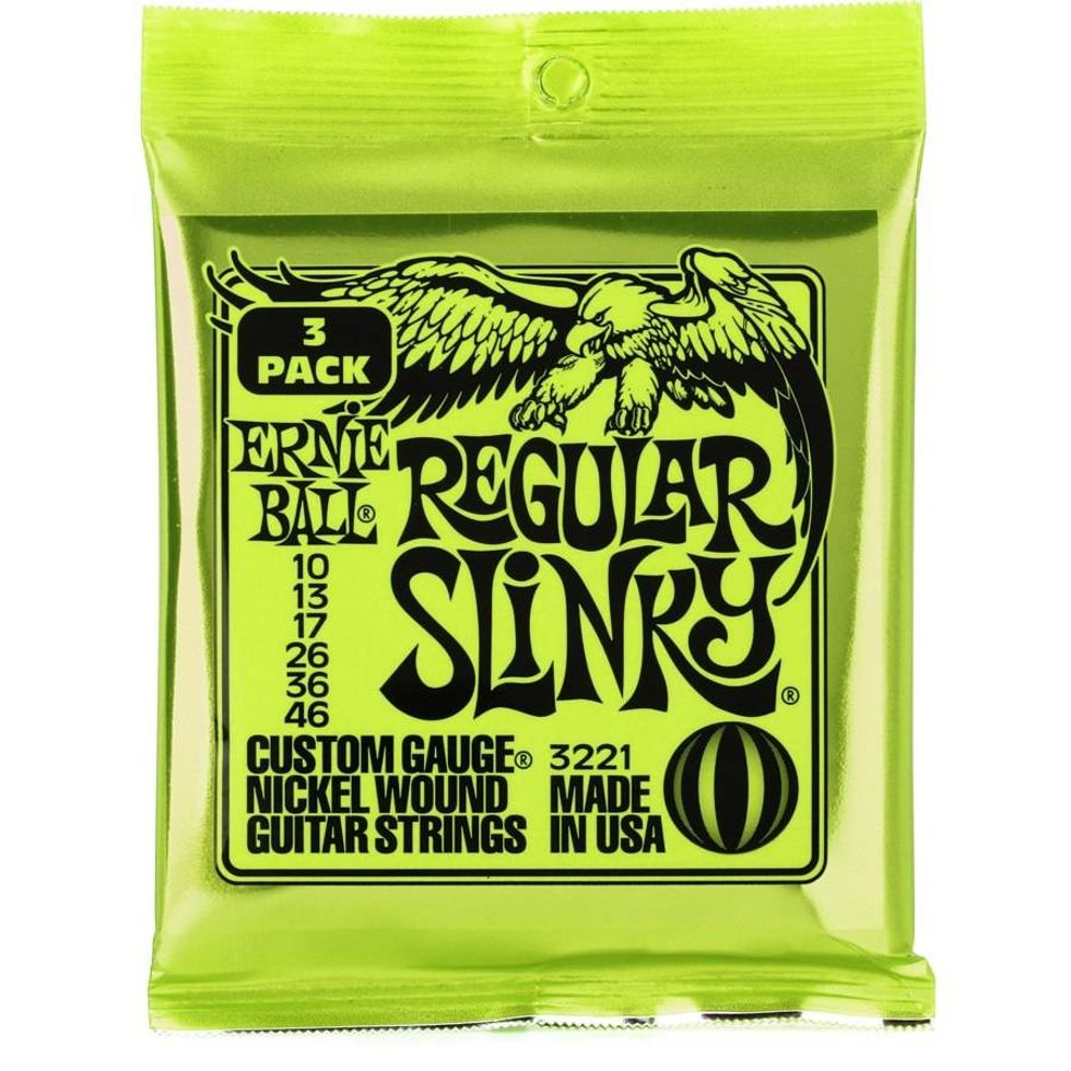 Ernie Ball 3221 Regular Slinky Nickel Wound Electric Guitar Strings - .010-.046 Factory 3-pack