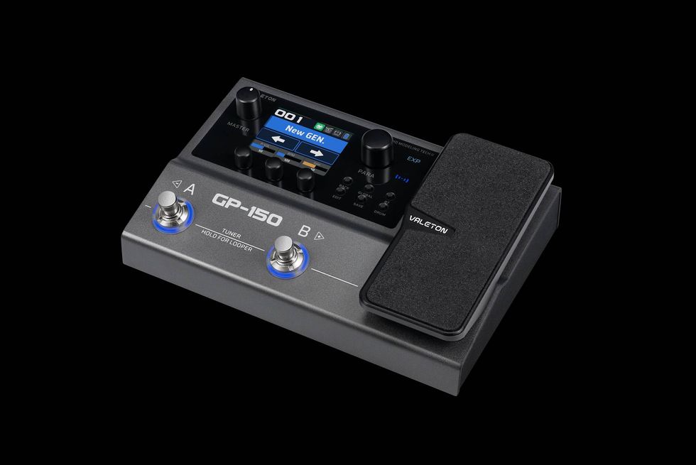 Valeton GP-150 multi-effects pedal with display screen and expression pedal.