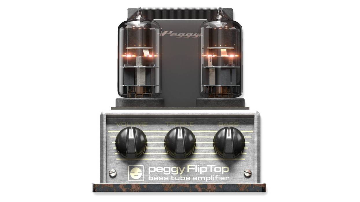 Vintage bass tube amplifier with glowing vacuum tubes and adjustable knobs.