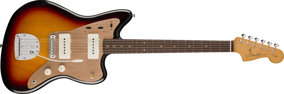 Vintage-style sunburst electric guitar with dual pickups and a sleek, contoured body.
