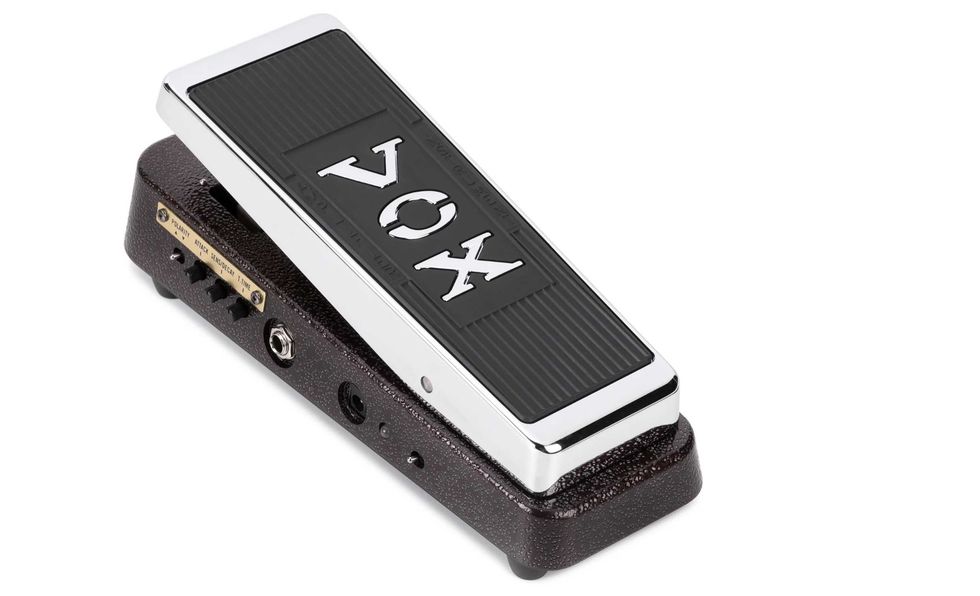 Vox Wah pedal with a black rubber top and chrome accents, angled view.